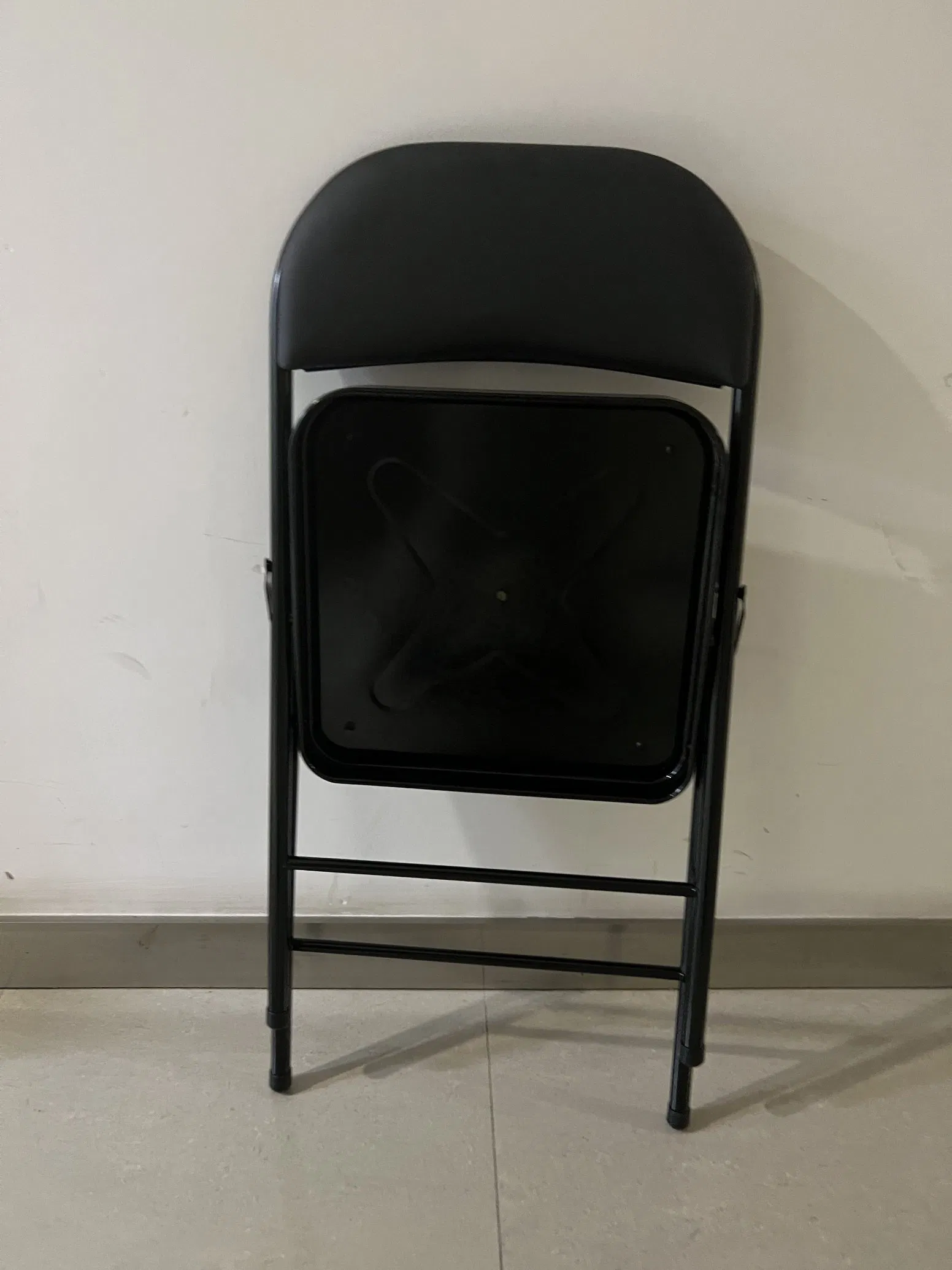 Cheap Portable Home Commercial Events Black Leather Padded Metal Pipe Folding Chair