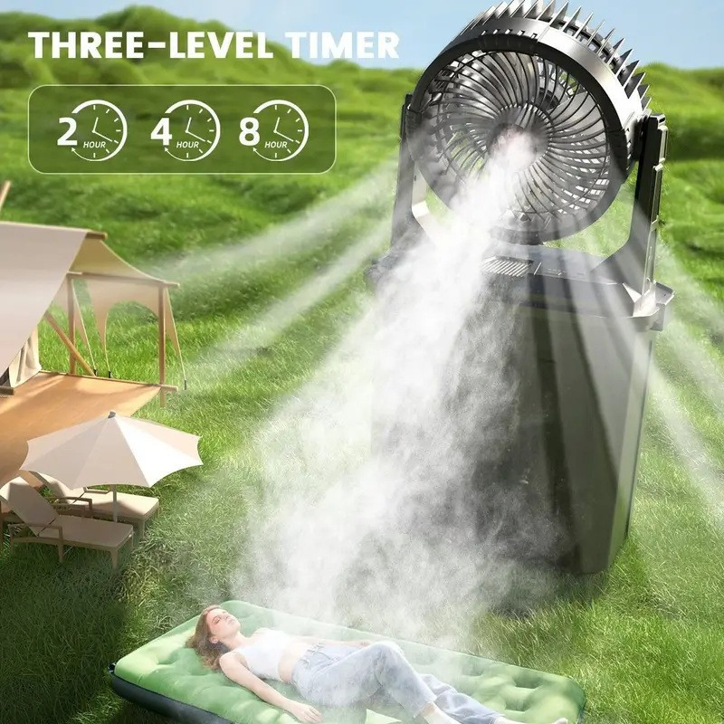 Long Battery Storage Portable Camping Mist Cooling Fan