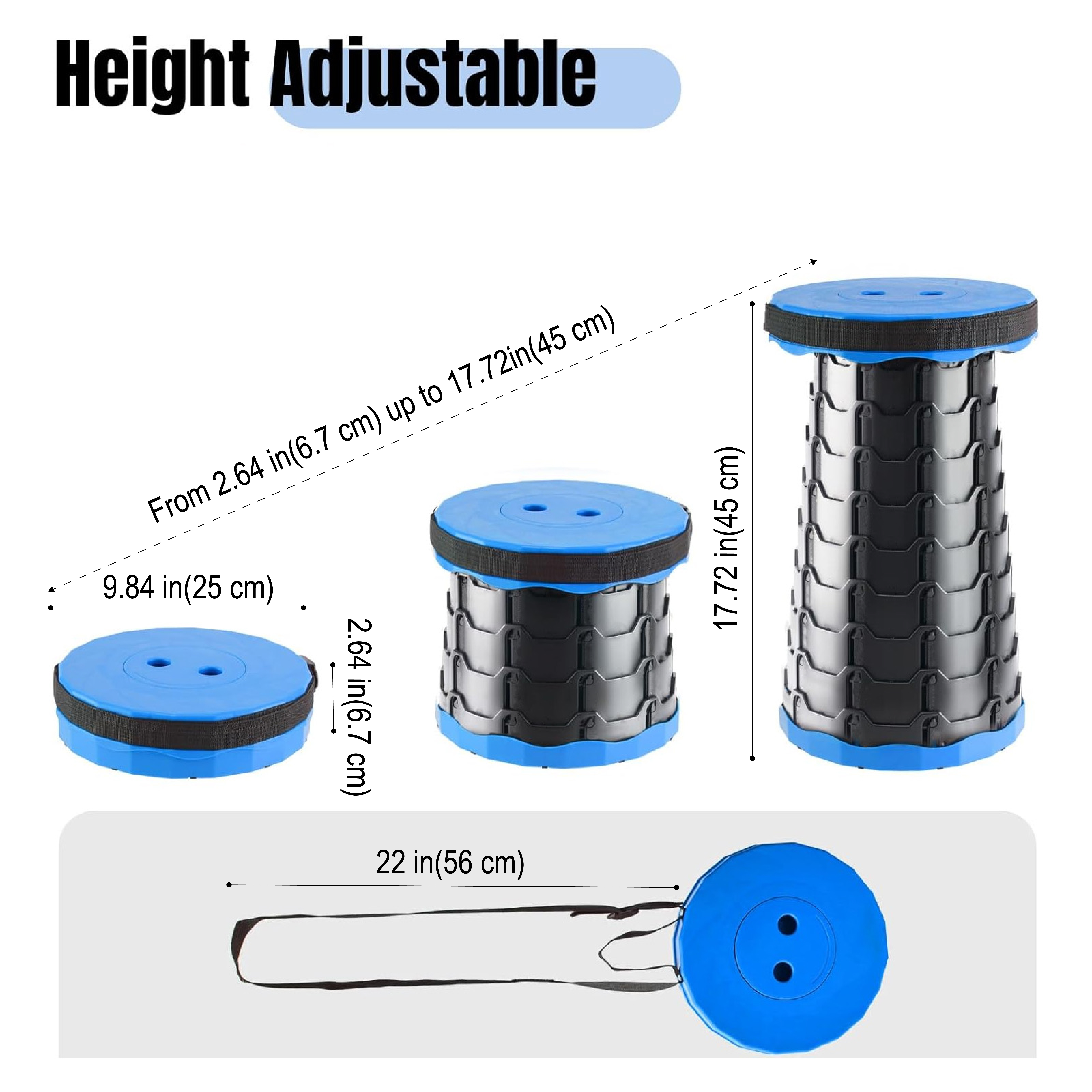 Upgraded Collapsible Stool Bench Adult Portable Retractable 600lbs Telescopic Foldable Stool for Outdoor Fishing Hiking