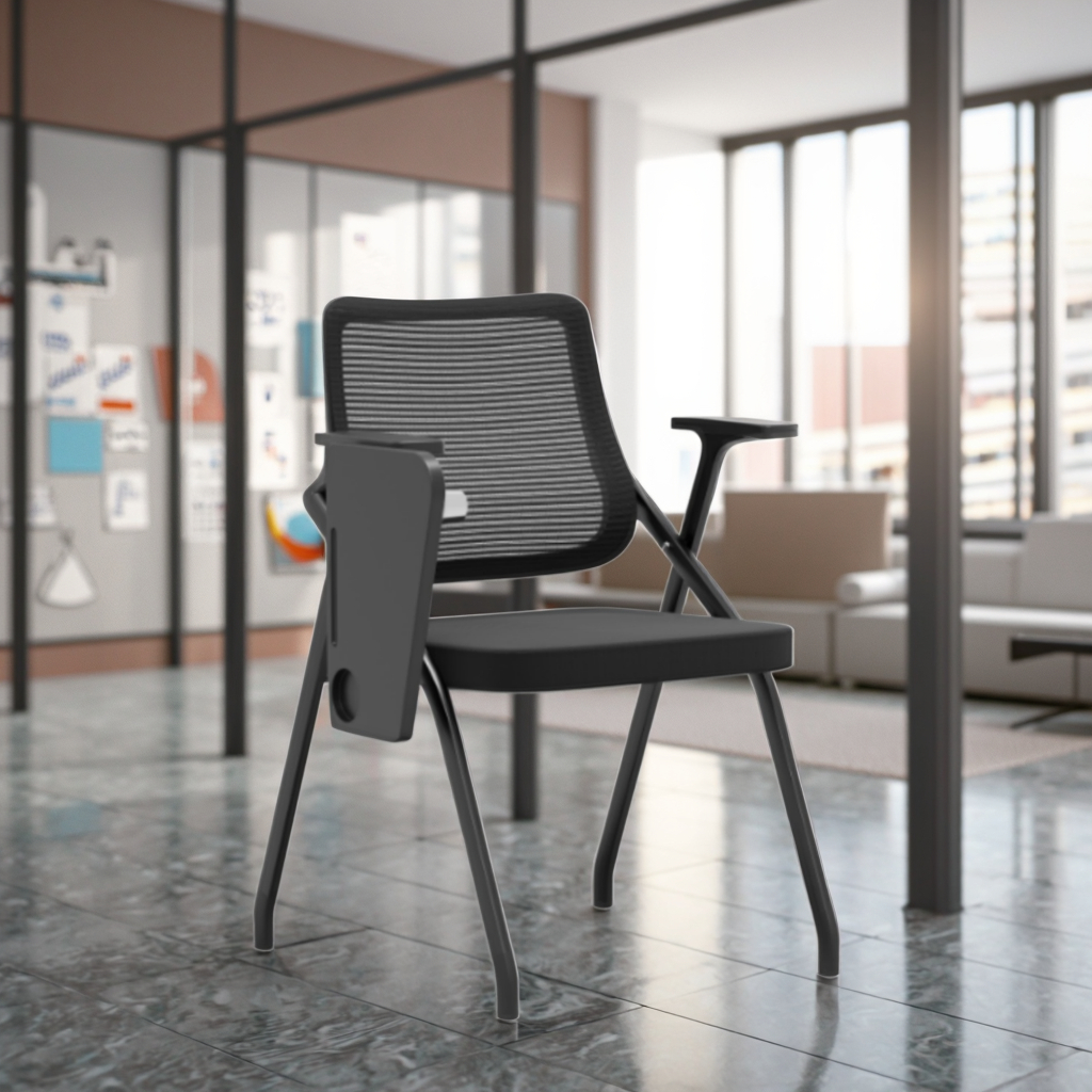 Comfortable Portable Folding Rocking Open Back Training Desk Chair Contemporary Fabric Stainless Steel Frame Fixed Office Chair