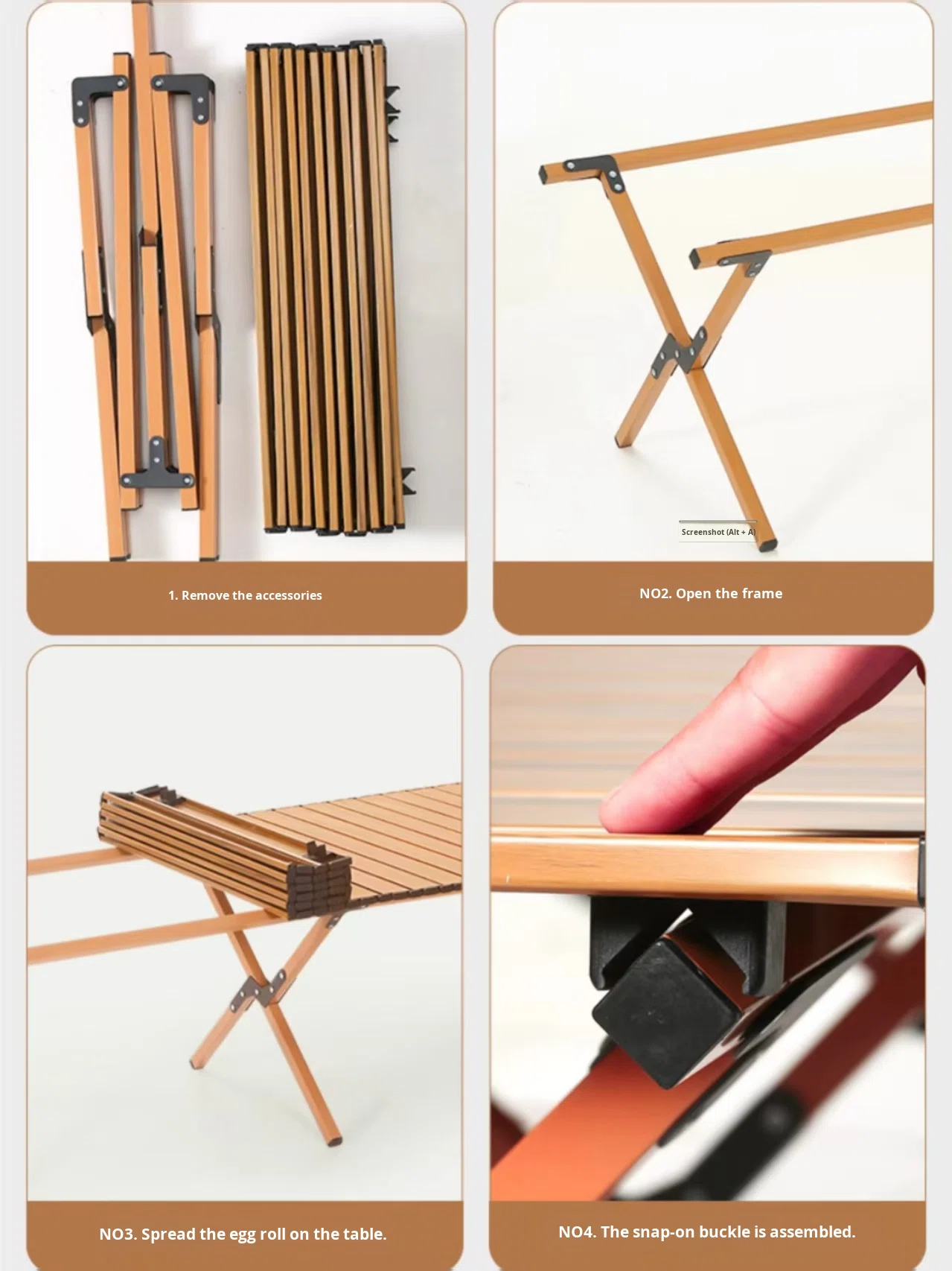 Modern Design Outdoor Folding Wood Grain Egg Roll Table Portable Stall Picnic BBQ Leisure Camping Table Chairs Slanted Leg Table