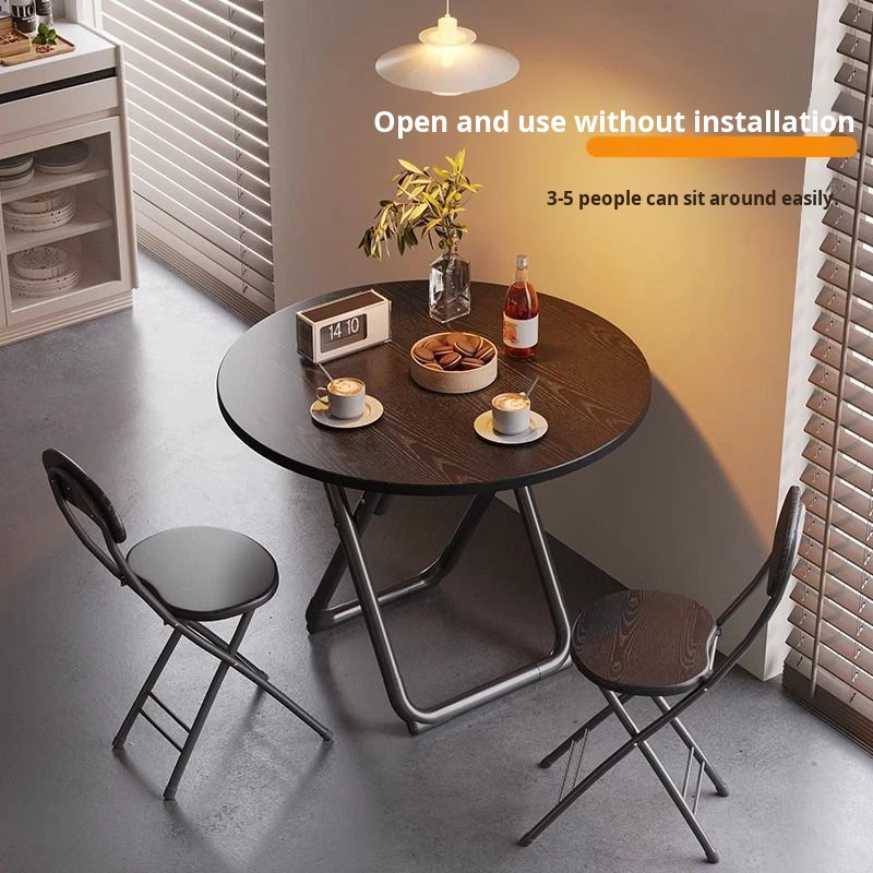 Folding Round Bamboo Dining Table Portable Home Balcony Use Minimalist Modern Design Simple Table Chair Set