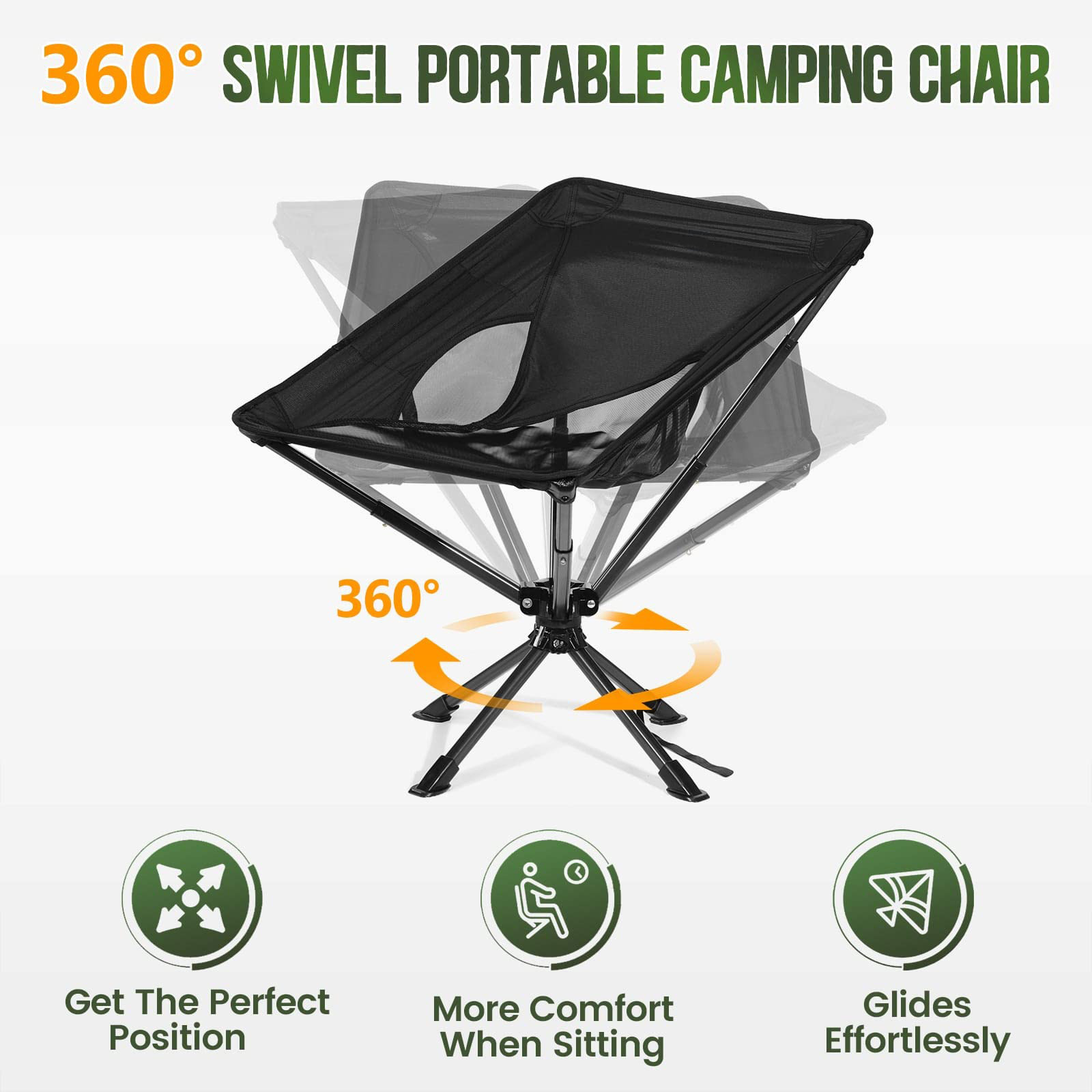 Portable Lightweight Aluminum Compact Outdoor Swivel Chair Adults Backpack Folding Chair for Camping Travel Hiking Beach Picnic