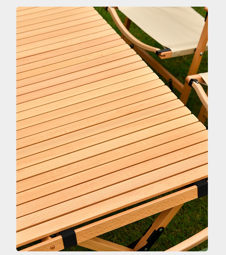 Luxury Outdoor Funiture Mini Portable Foldable Beech Wooden Picnic Valise Long Roll up Folding Wood Camping Table