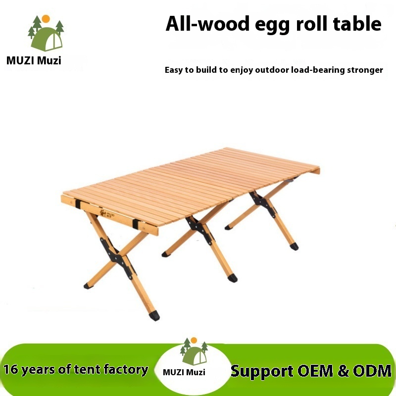 Muzi Portable Egg Roll Table Multifunctional Solid Wood Beech Folding Night Market Stall for Outdoor Camping Outdoor Furniture