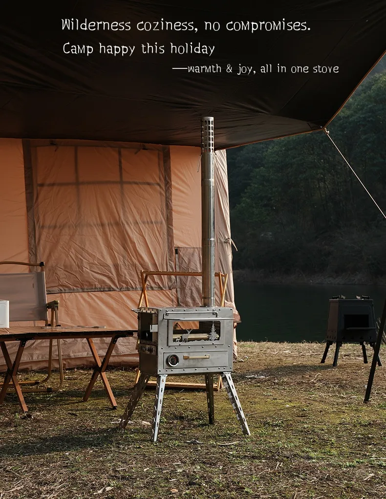 Multi-Functional Wood Burning Camping Stove with Integrated Oven for Hiking & Picnic