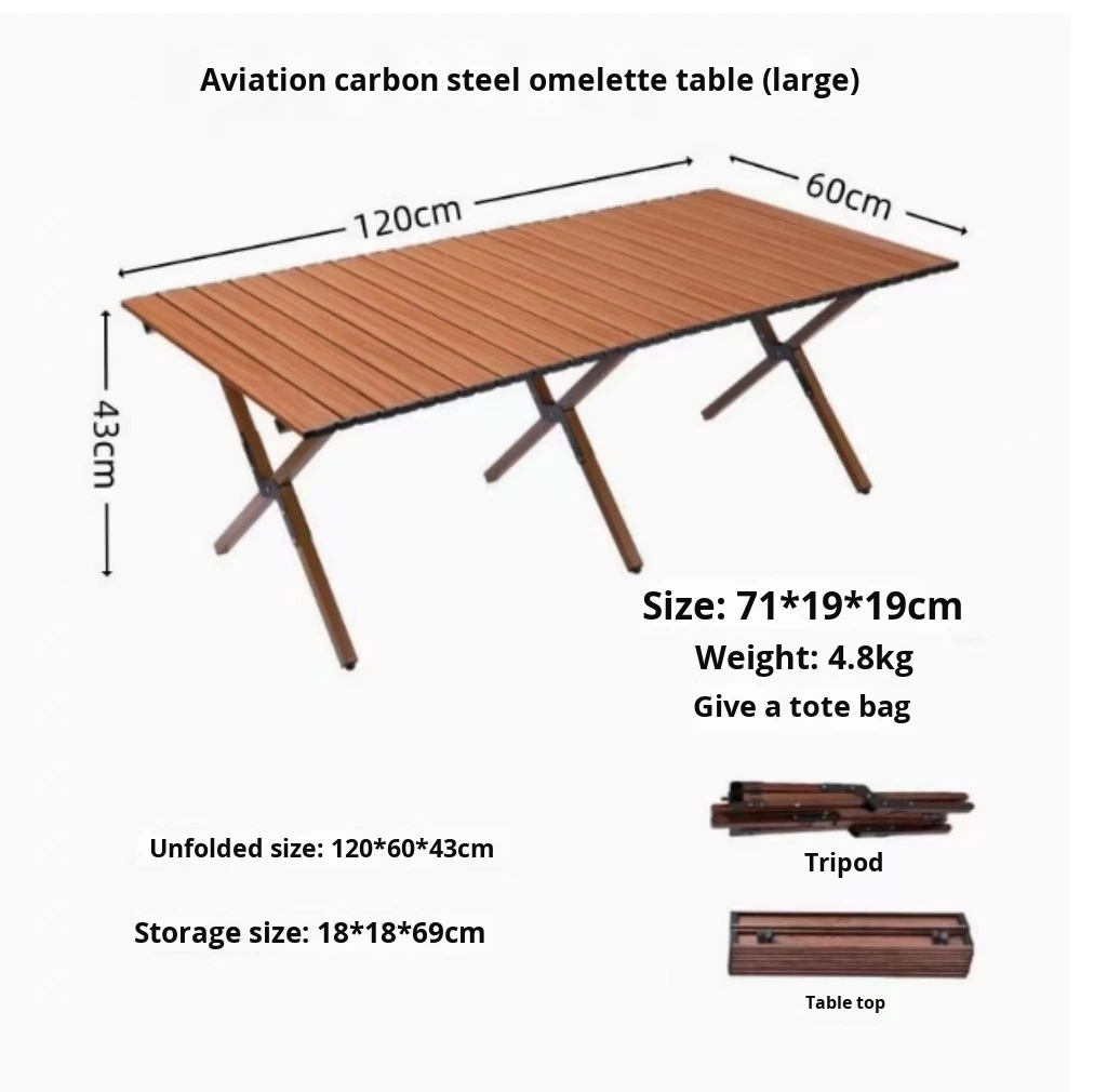 Modern Design Outdoor Folding Wood Grain Egg Roll Table Portable Stall Picnic BBQ Leisure Camping Table Chairs Slanted Leg Table