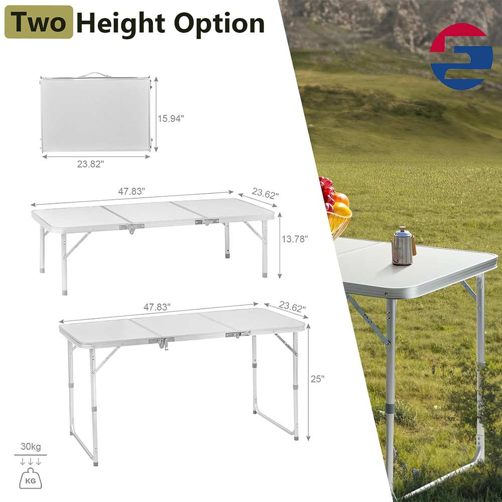 Folding Portable Table, Adjustable Height, Outdoor Waterproof Aluminum Lightweight Suitcase Table for Picnic, BBQ, Beach, Dining