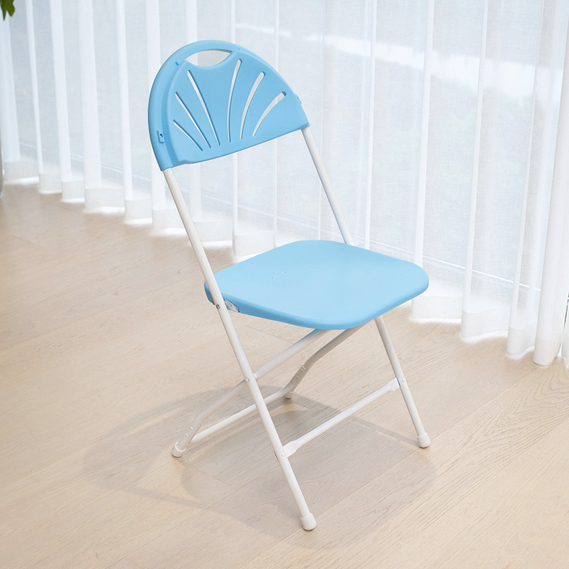 Extra Strong Powder Coated Fan Back Steel Plastic Folding Chairs White Max Load 550lbs KY CF02 Outdoor Dining &amp; Courtyard Events