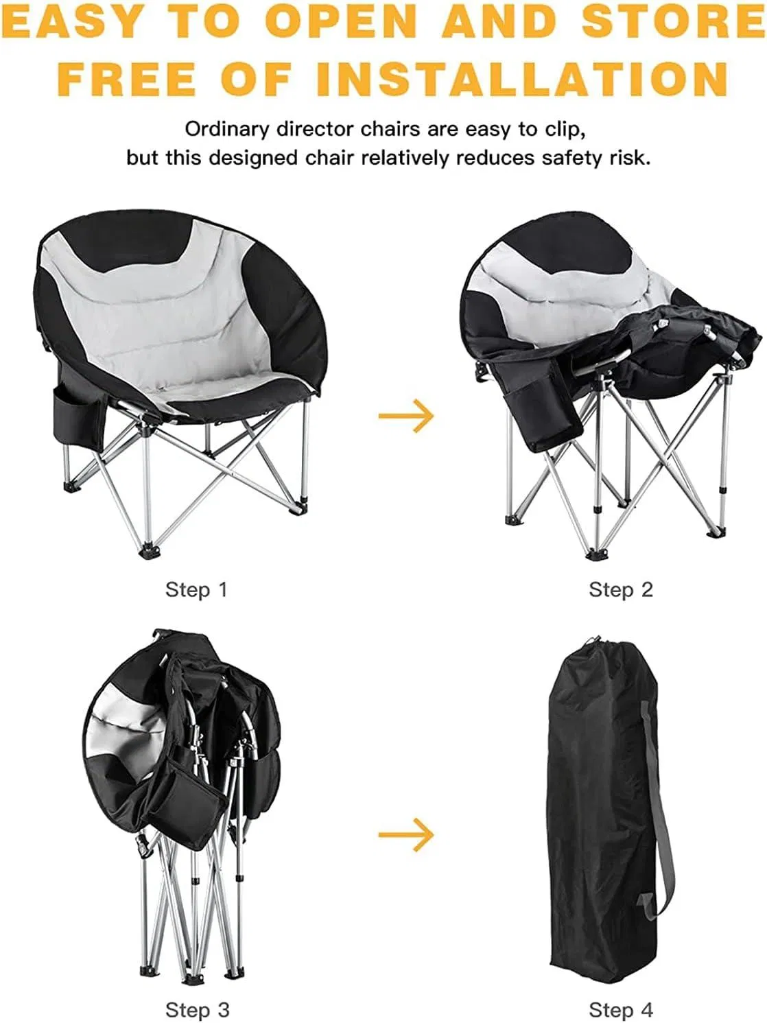 Environmentally Oversize Padded Soft Cozy Folding Moon Camping Chair with Cup Holder