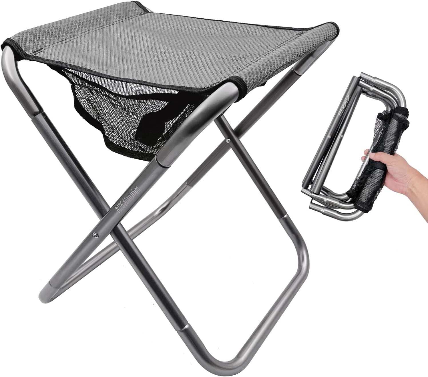 High Quality Portable Lightweight Outdoor Camping Picnic Fishing Seat Chair Aluminium Folding Stool with Storage Mesh Bag