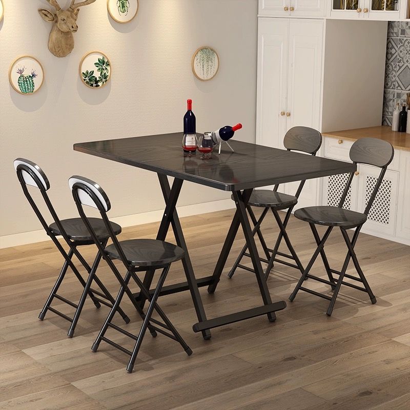Modern Square Bamboo Folding Dining Table and Chair Set with Metal Legs Foldable 2-Seater for Home Use