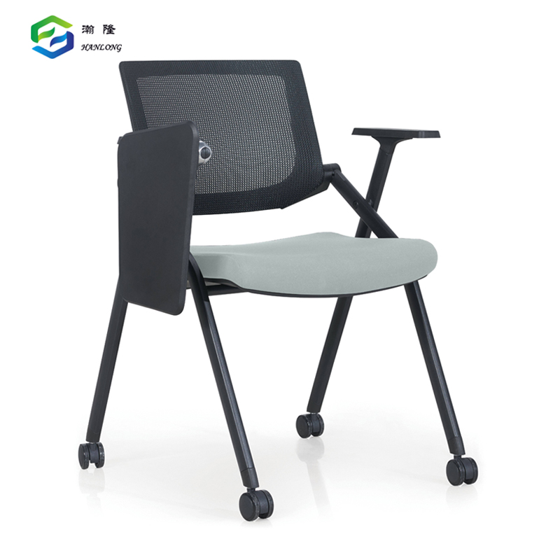 Ergonomic Folding Office Chair Mid Back Swivel Seminar Chair with Writing Pad