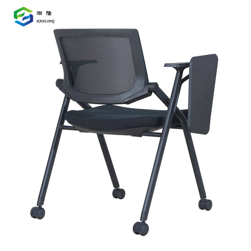 Ergonomic Folding Office Chair Mid Back Swivel Seminar Chair with Writing Pad