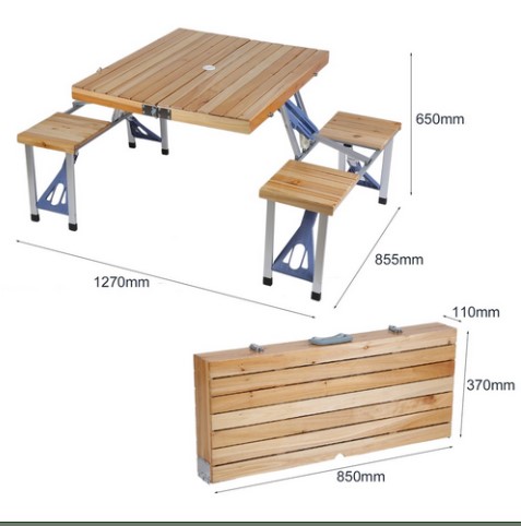 Hot-sale China Wholesale Suitcase 4 Seat Portable Wooden Foldable Outdoor Camping Folding Picnic Table With Umbrella Hole