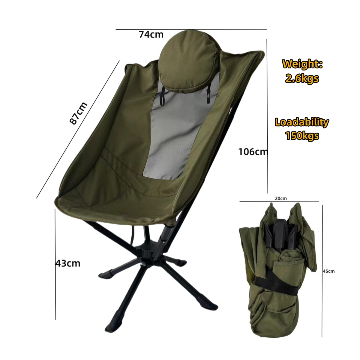 High Quality Luxury Outdoor Folding Chair Modern Portable Aluminum Swivel Chair for Beach Picnic RV Garden Camping Chair