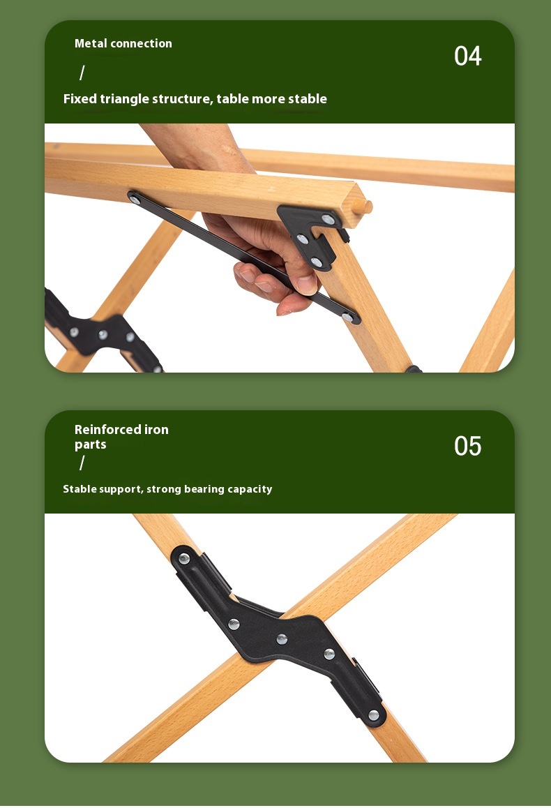 Portable Egg Roll Table Multifunctional Solid Wood Beech Folding Night Market Stall for Outdoor Camping Outdoor Furniture
