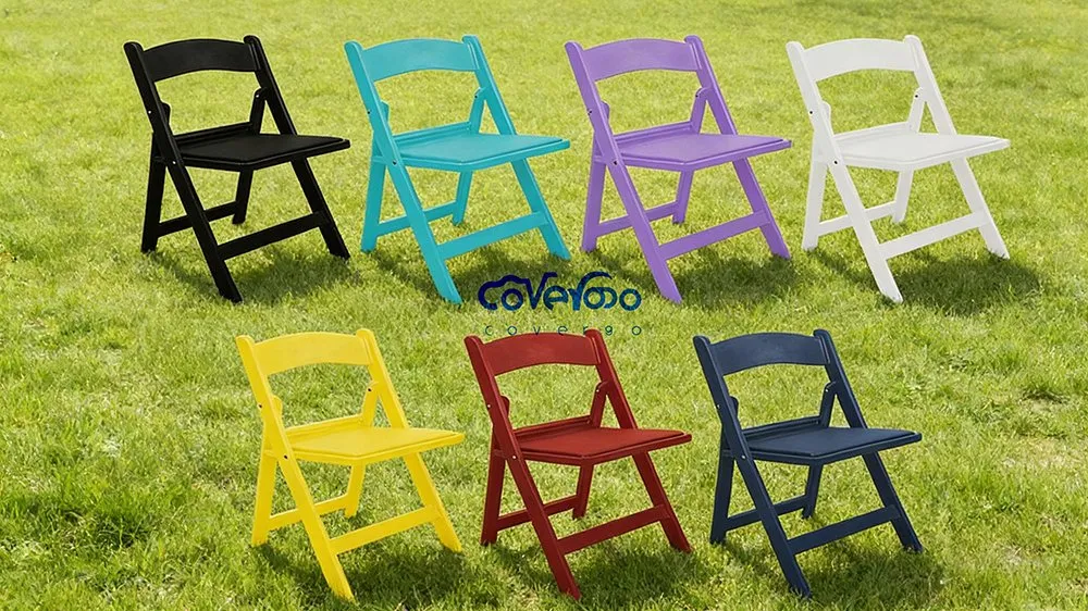 Folding Resin Plastic Chair in Custom Colors: White, Black, Blue, Yellow
