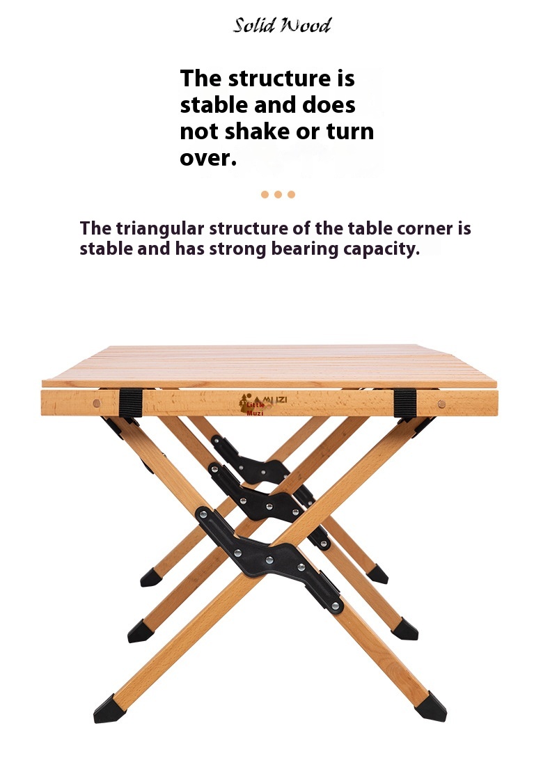 Portable Egg Roll Table Multifunctional Solid Wood Beech Folding Night Market Stall for Outdoor Camping Outdoor Furniture