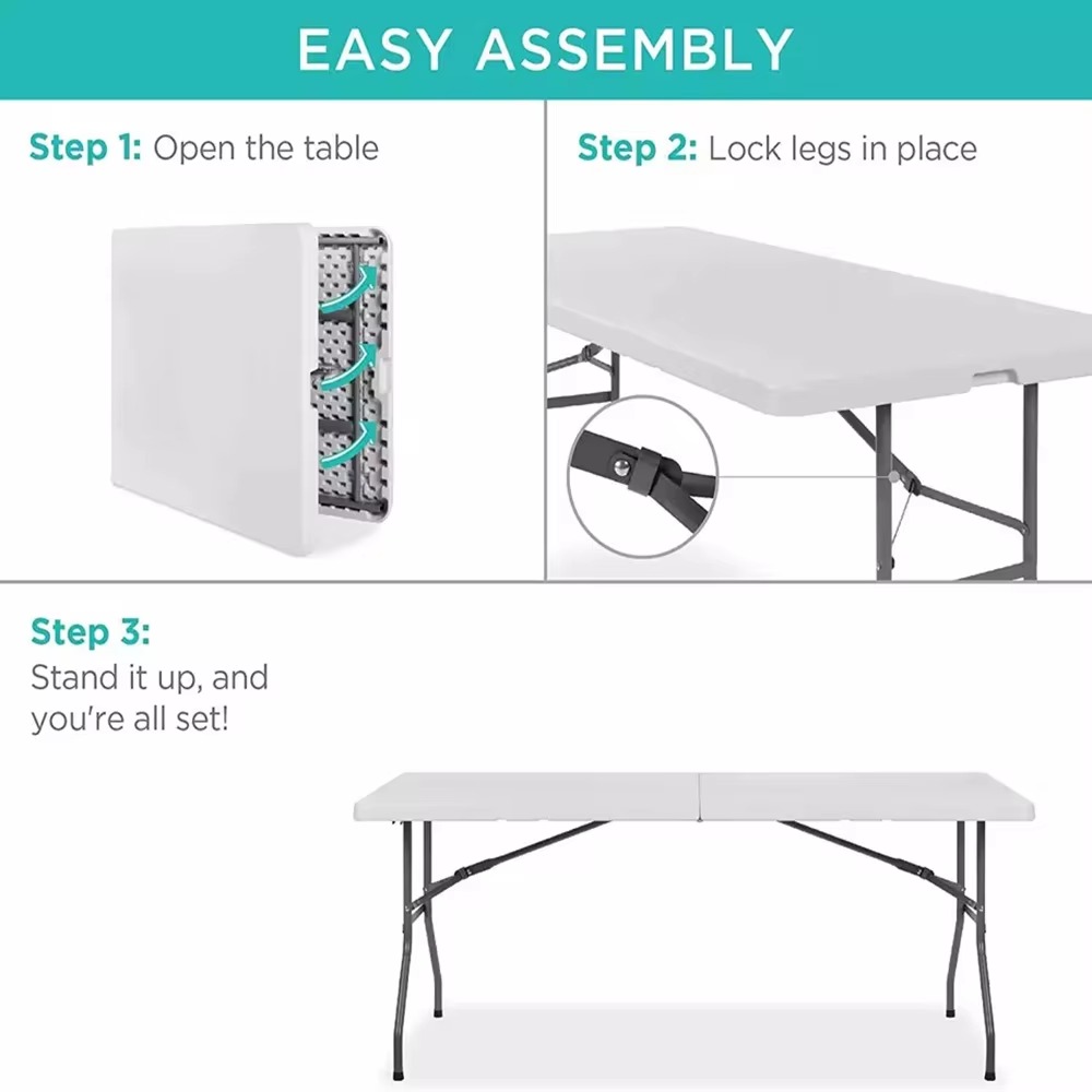 Foldin-Half Table Portable Suitcase Style Folding Camping Dining Table Indoor Outdoor Multipurpose Plastic Modern Desk