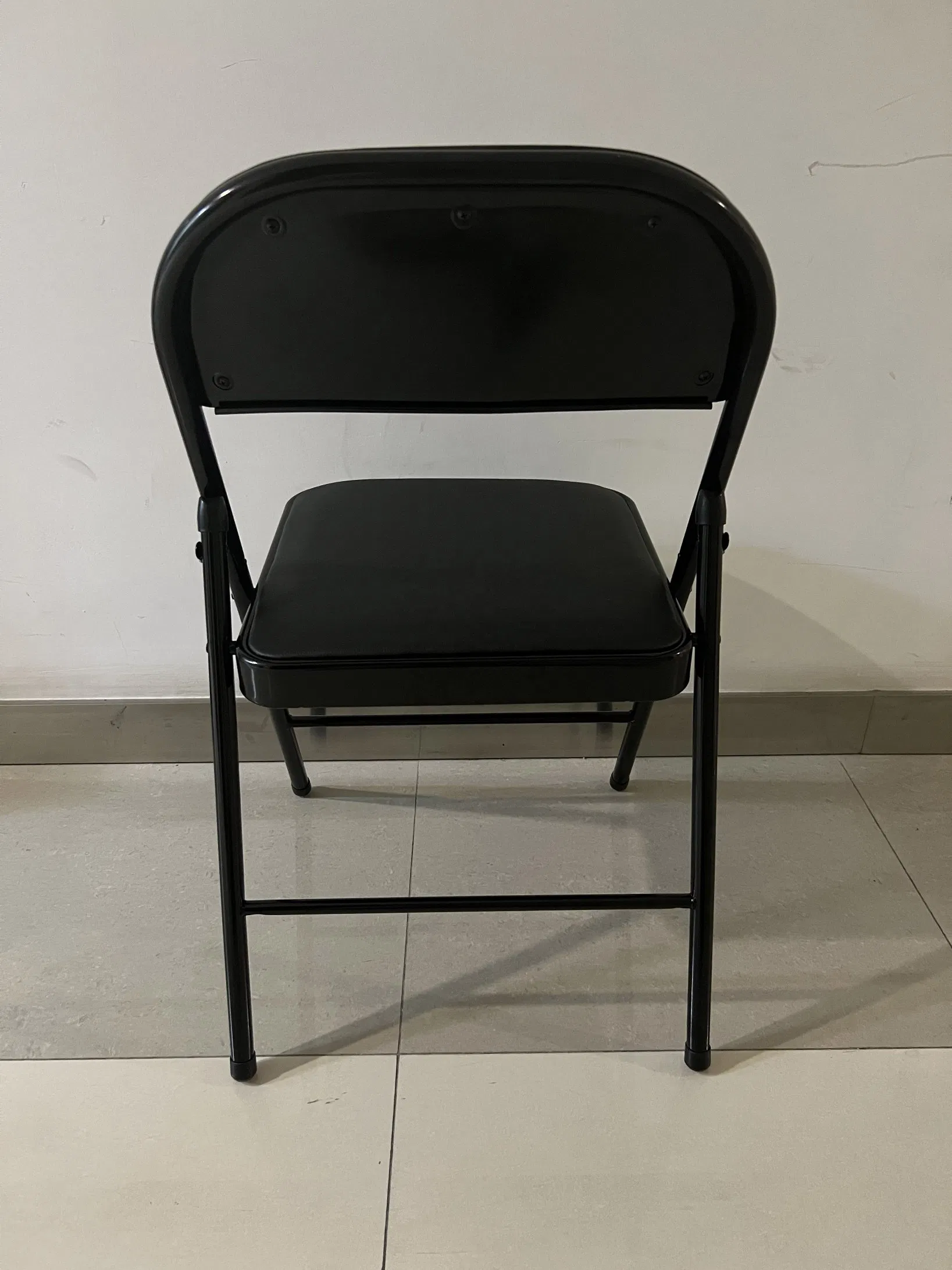 Cheap Portable Home Commercial Events Black Leather Padded Metal Pipe Folding Chair
