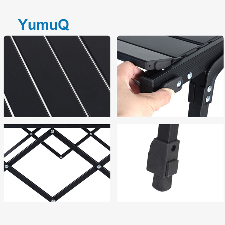 YumuQ Adjustable Light Weight Aluminium Alloy Tubes Wooden Egg Roll up Folding Table Camping