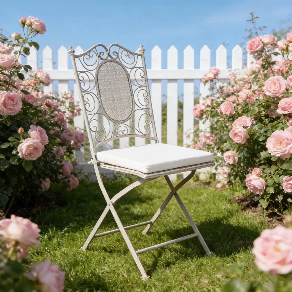 European-style Metal Wrought-Iron Outdoor Folding Chair Patio Balcony Lounge Chair Vintage Distressed Garden Table Chair Set