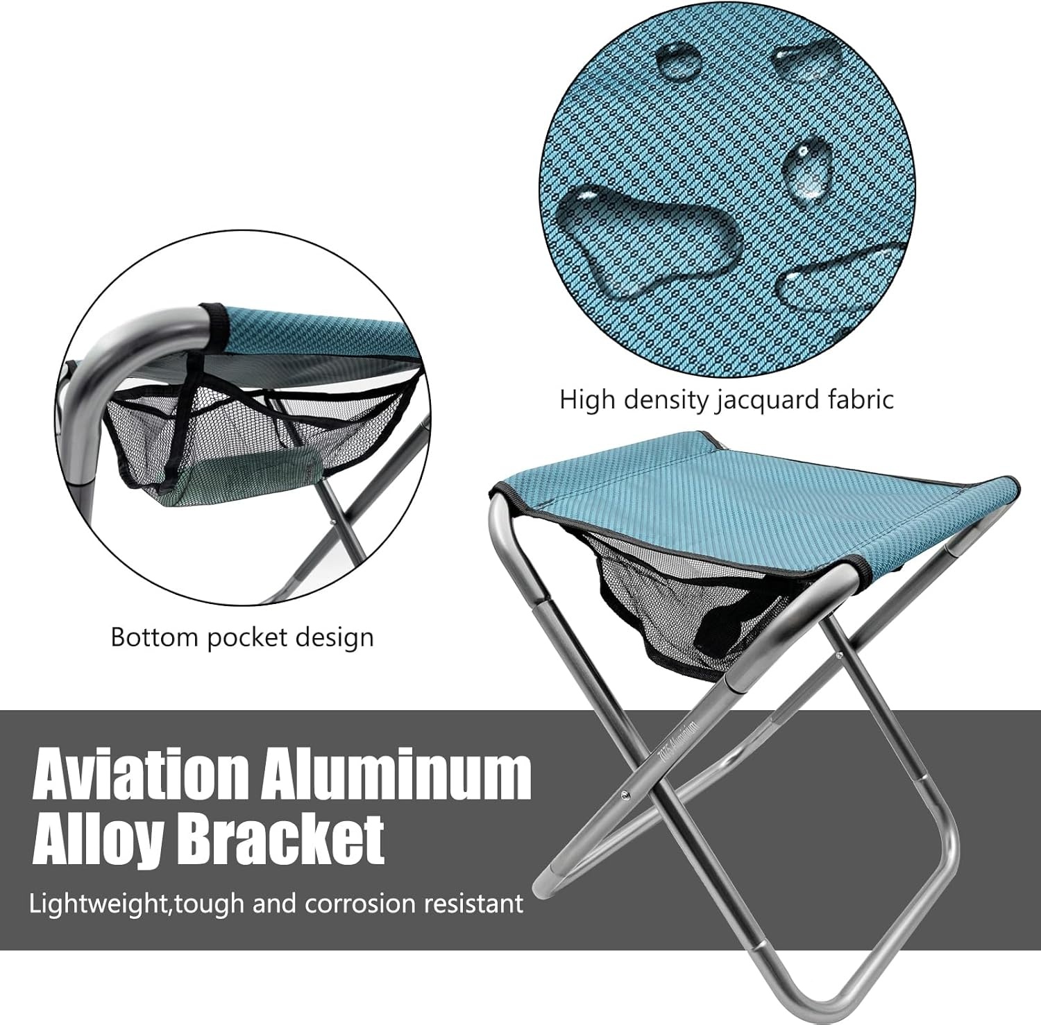 High Quality Portable Lightweight Outdoor Camping Picnic Fishing Seat Chair Aluminium Folding Stool with Storage Mesh Bag