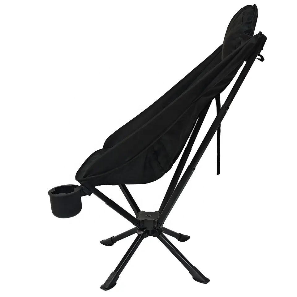 Cross-Border Wholesale Aluminum High-Back Swivel Folding Garden Camping Moon Chair Quick-Opening One-Button Storage