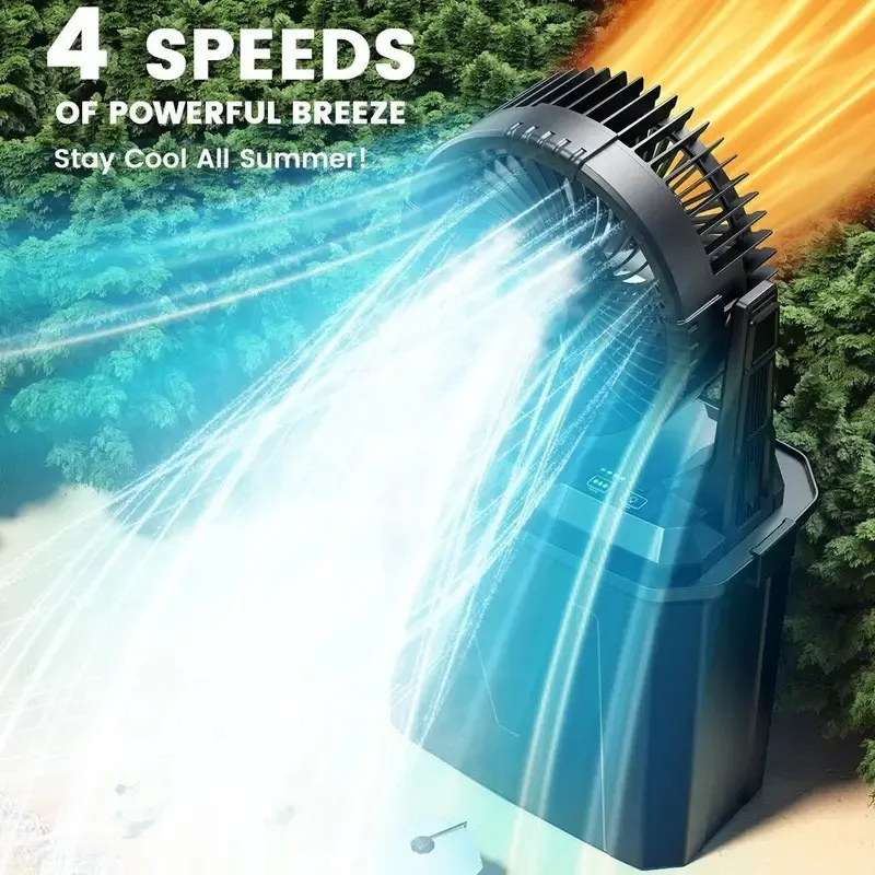 Long Battery Storage Portable Camping Mist Cooling Fan
