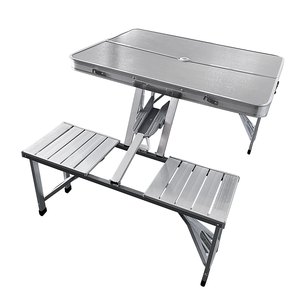 Aluminum Folding Picnic Table with 4 Seats Portable Camping Table with Bench Outdoor Suitcase Table for BBQ Picnic Hiking