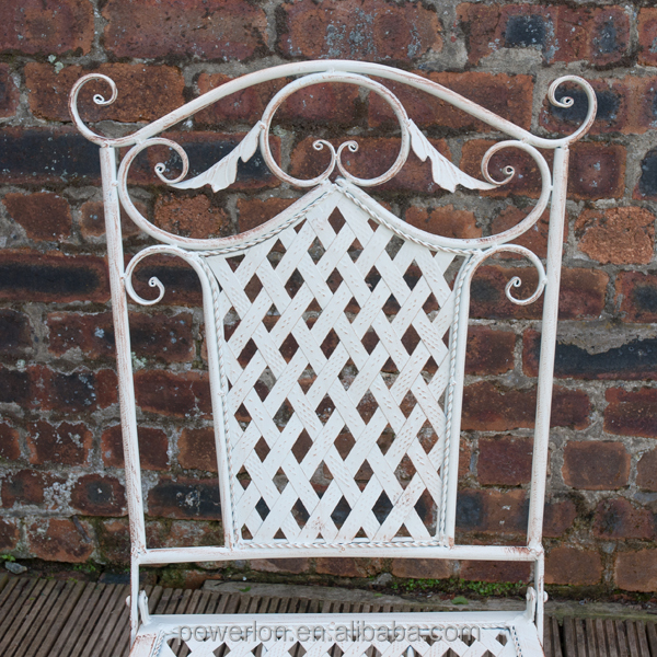 Antique Cream White Wrought Iron Durable Folding Patio Chair Garden Sets