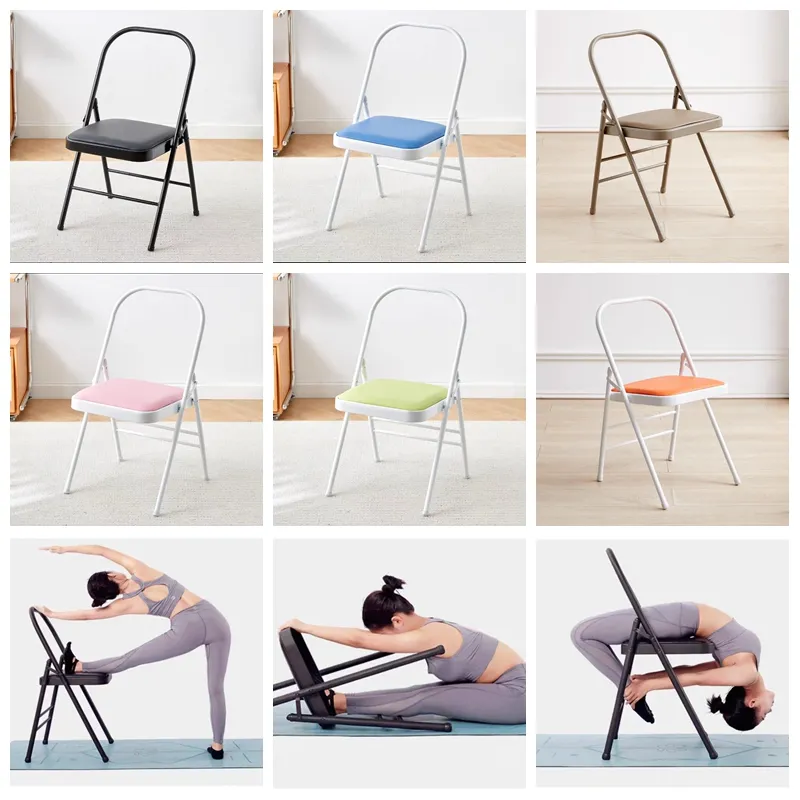 Supplier Senior Durable Yoga Backless Standard Prop Practice Activity Chair Steel Pipe Padded Foldable Chair