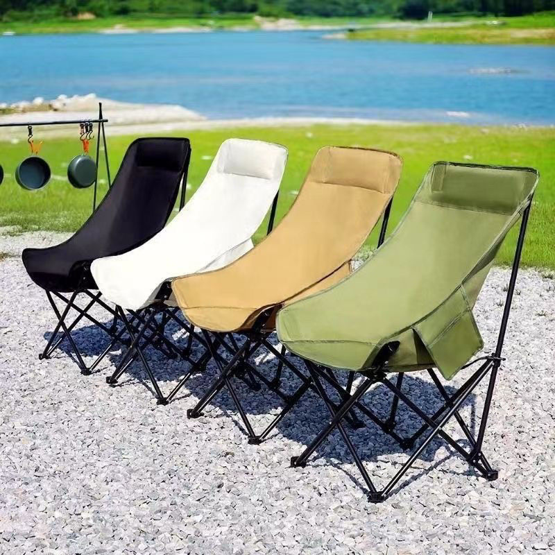 Outdoor High Back Folding Chair Moon Chair Camping Portable Fishing Stool Picnic Recliner Lunch Break Cloth Material