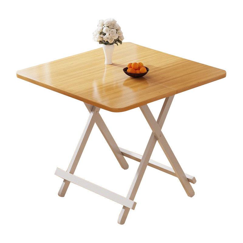 Modern Square Bamboo Folding Dining Table and Chair Set with Metal Legs Foldable 2-Seater for Home Use