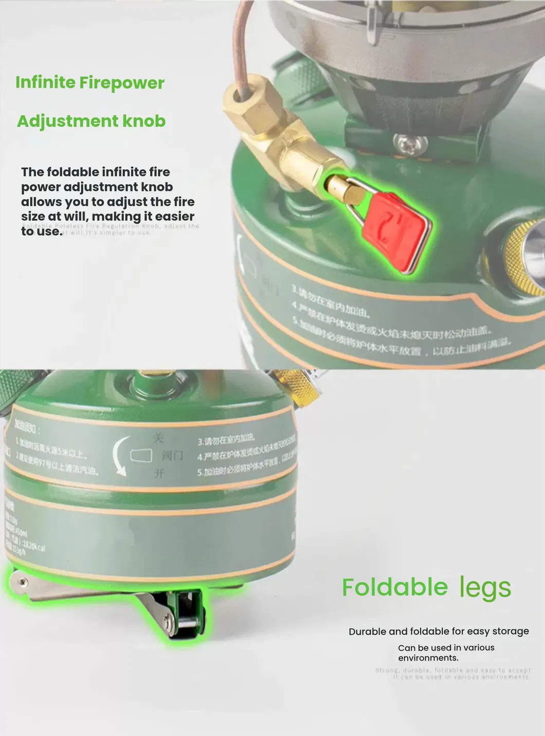 Integrated Gasoline Stove, No Preheating Required, Multi-Functional Portable Gas Stove for Picnics and Camping Mini Cooker