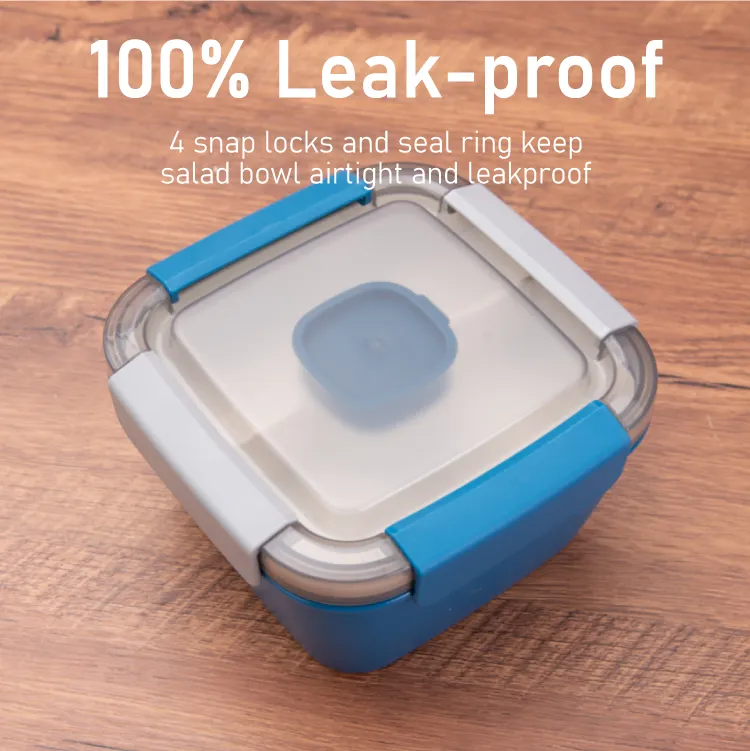 Blue Bento Salad Bowl with-Sauce Pot Integrated Spoon Airtight-Lid Outdoor Picnic Box