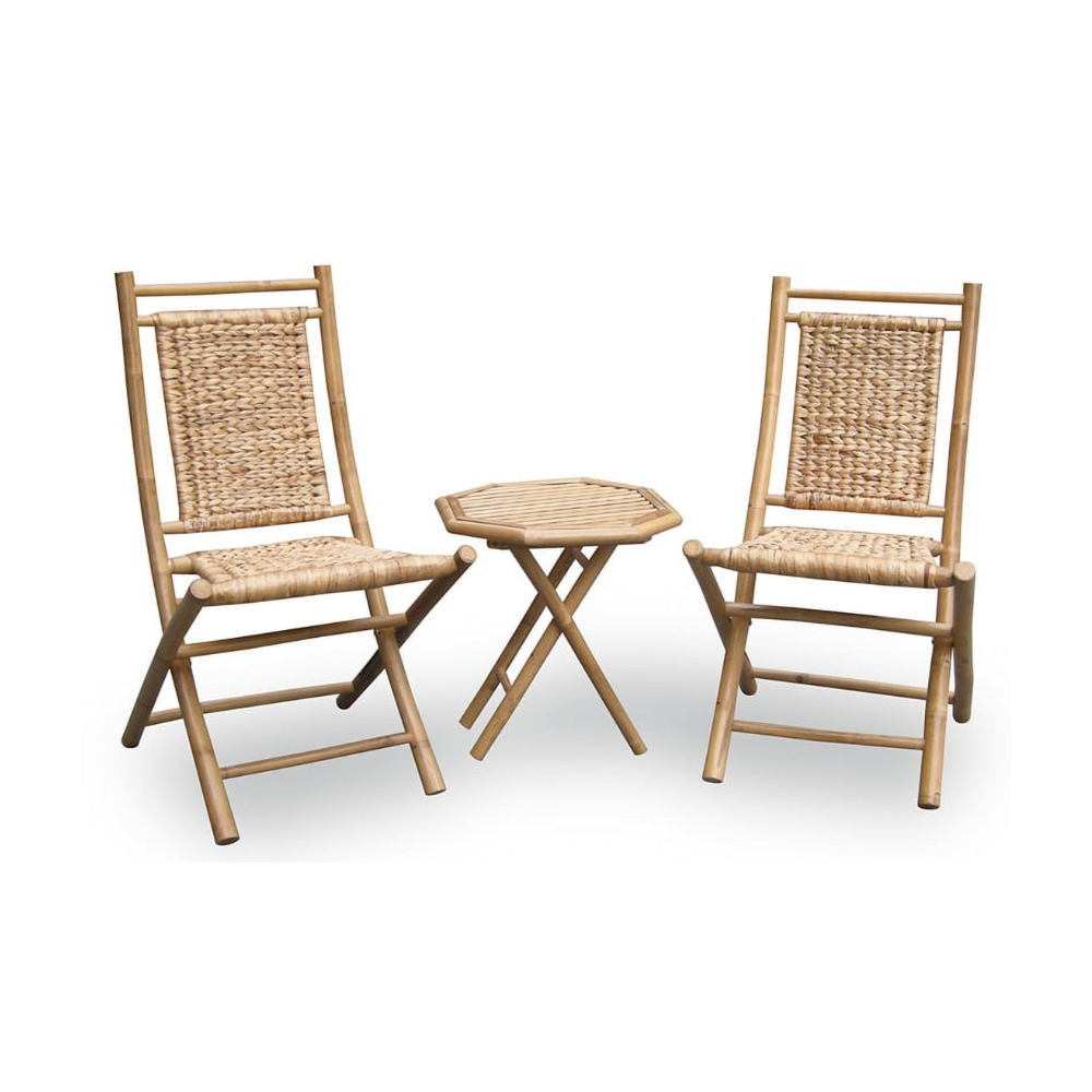 Set Foldable Bamboo Chairs and Table with Water Hyacinth Outdoor Furniture High Quality Wholesale From Vietnam