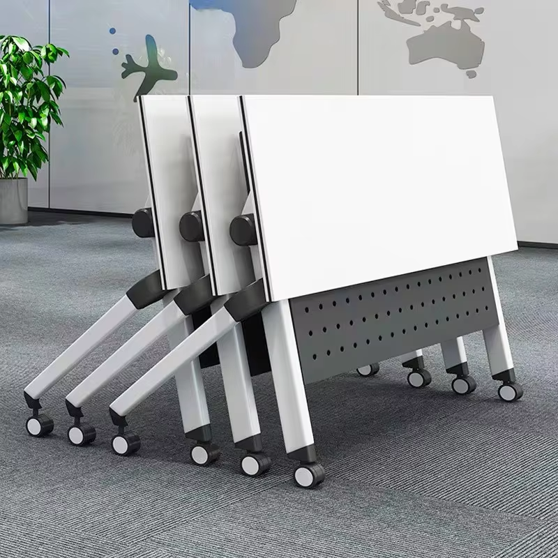 Folding Bamboo Rectangular Conference Table Mobile Training Chair Set with Casters for Meeting Rooms Events Modular Office Desk
