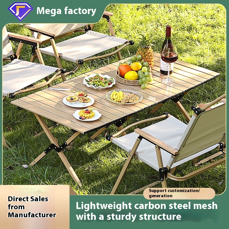 Wholesale Outdoor Egg Roll Table and Chair Set Carbon Steel Folding Camping Table and Chair for Outdoor Activities