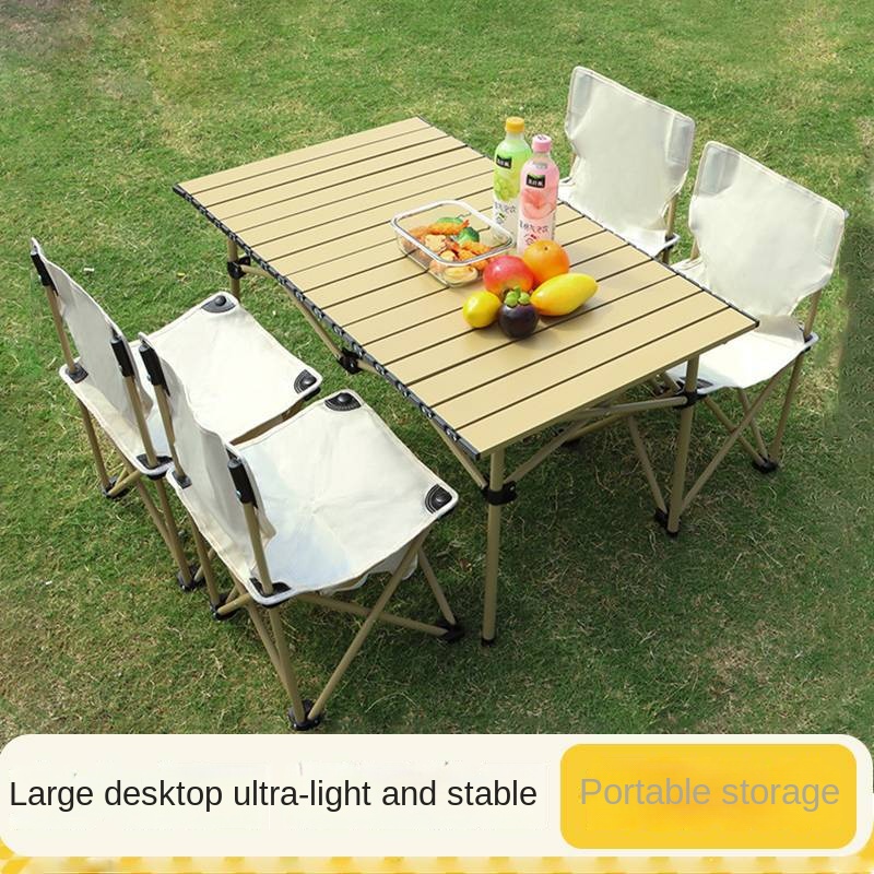 Portable Folding Picnic Table and Chair Set for Camping Outdoor Use Stacked Design Egg Roll Table Equipment