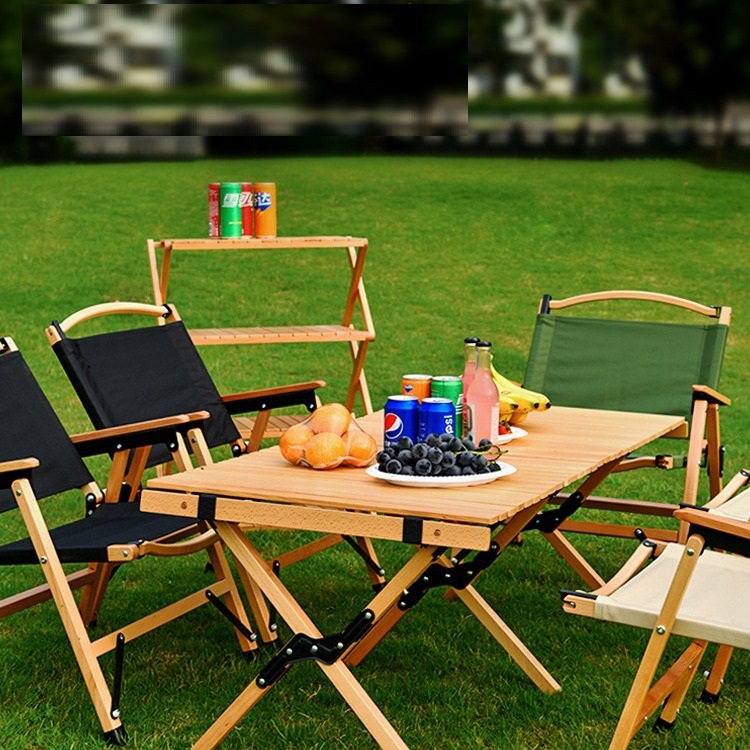 Luxury Outdoor Funiture Mini Portable Foldable Beech Wooden Picnic Valise Long Roll up Folding Wood Camping Table