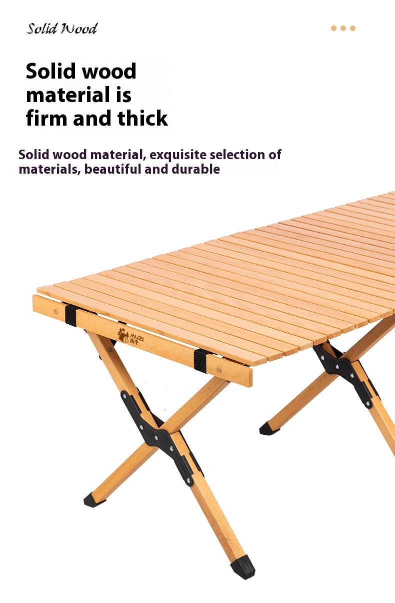 Portable Egg Roll Table Multifunctional Solid Wood Beech Folding Night Market Stall for Outdoor Camping Outdoor Furniture