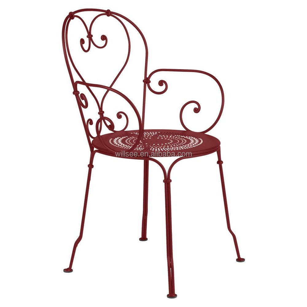 HE-1336 Wedding Outdoor Garden Folding Metal Chair Stackable Wrought Iron Bistro Chairs Garden Wedding Party Events With Armrest