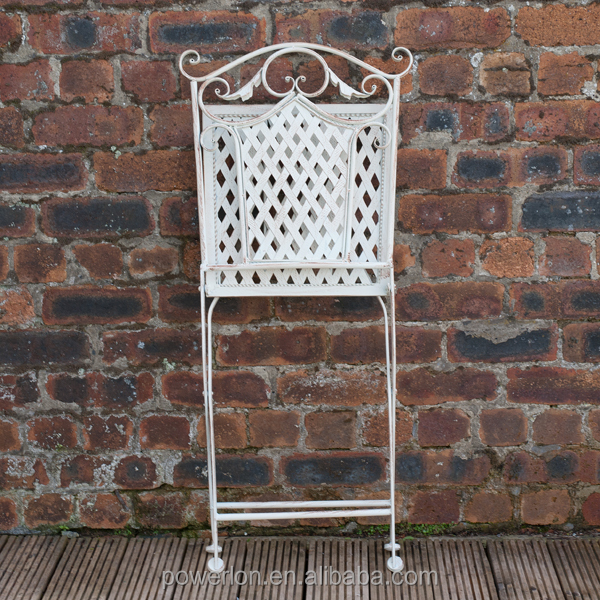 Antique Cream White Wrought Iron Durable Folding Patio Chair Garden Sets