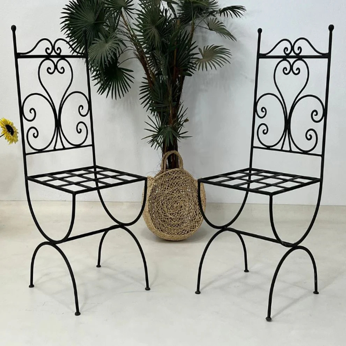Moroccan Handmade Iron Chairs Luxury Wrought Iron Restaurant Furniture Outdoor Indoor Seating Foldable Cushioned Farmhouse Park