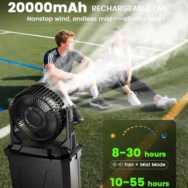 Long Battery Storage Portable Camping Mist Cooling Fan