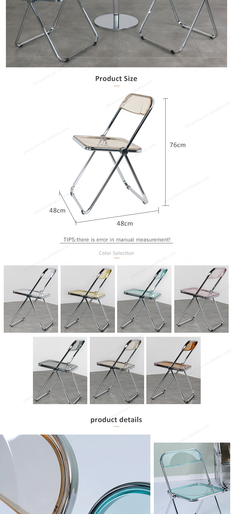 Portable Transparent Crystal Acrylic Stainless Steel Frame Folding Event Chair Plastic Folding Chair