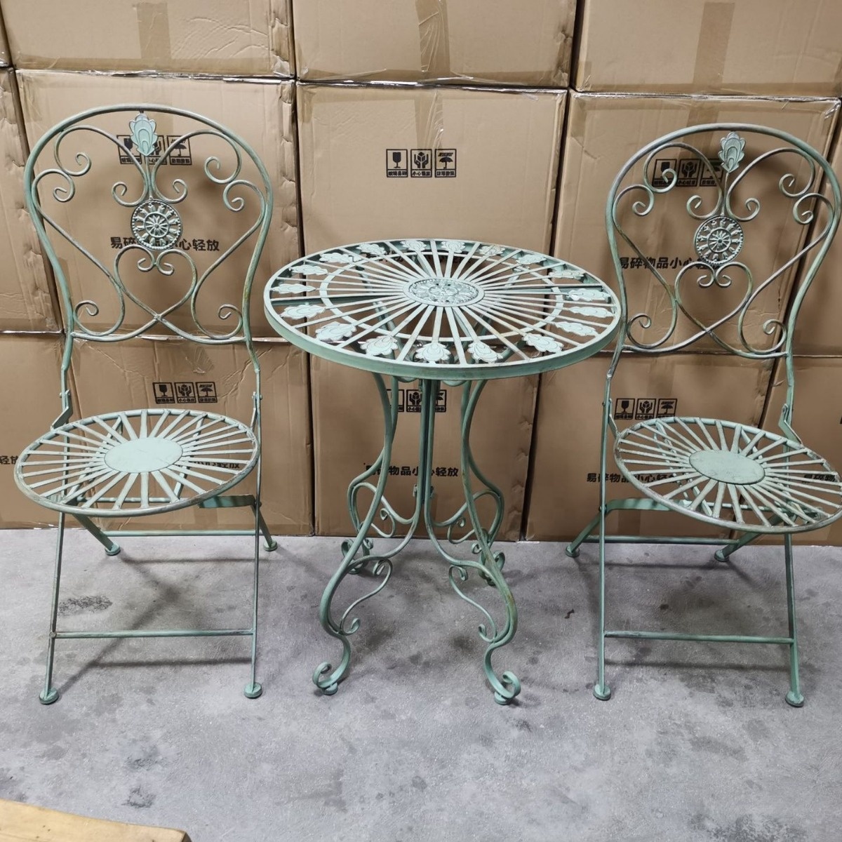 HE-1315 Wedding Outdoor Garden Decorative White Metal Folding Chair Folding Outdoor Bistro Garden Metal Wrought Iron Chairs