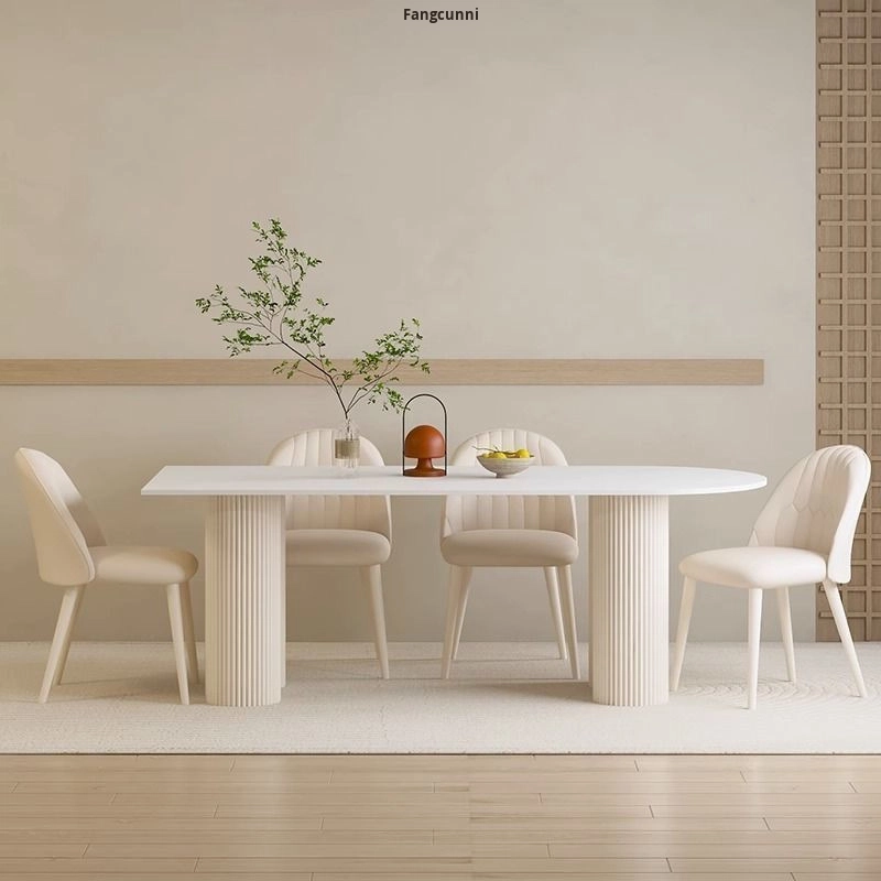 Modern Minimalist Cream-Style Small Apartment Dining Table Chair Set French-Style Light Luxury Island Foldable 4-Seater Bamboo